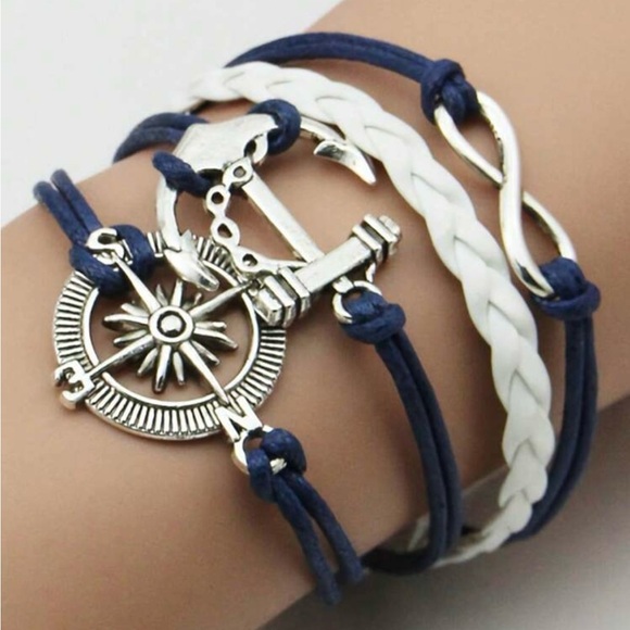 Unisex Nautical Anchor Infinity compass braided bracelet New - Picture 3 of 5